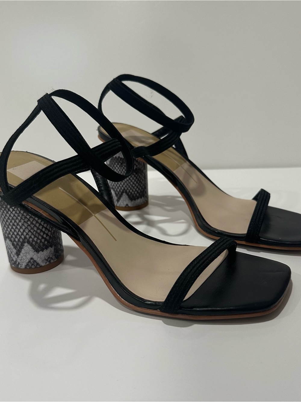 Dolce Vita Snake Black Strappy Block Heel Sandals